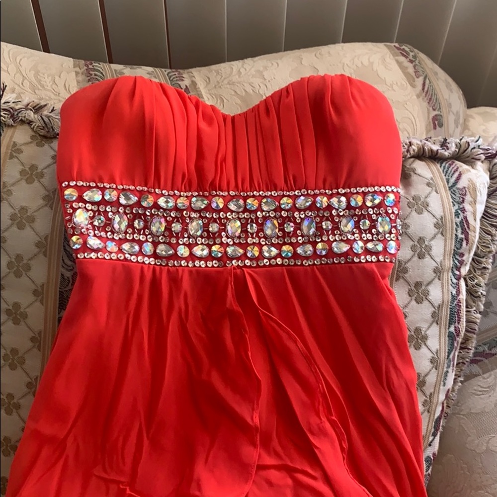 Orange prom / wedding attendee beaded dress